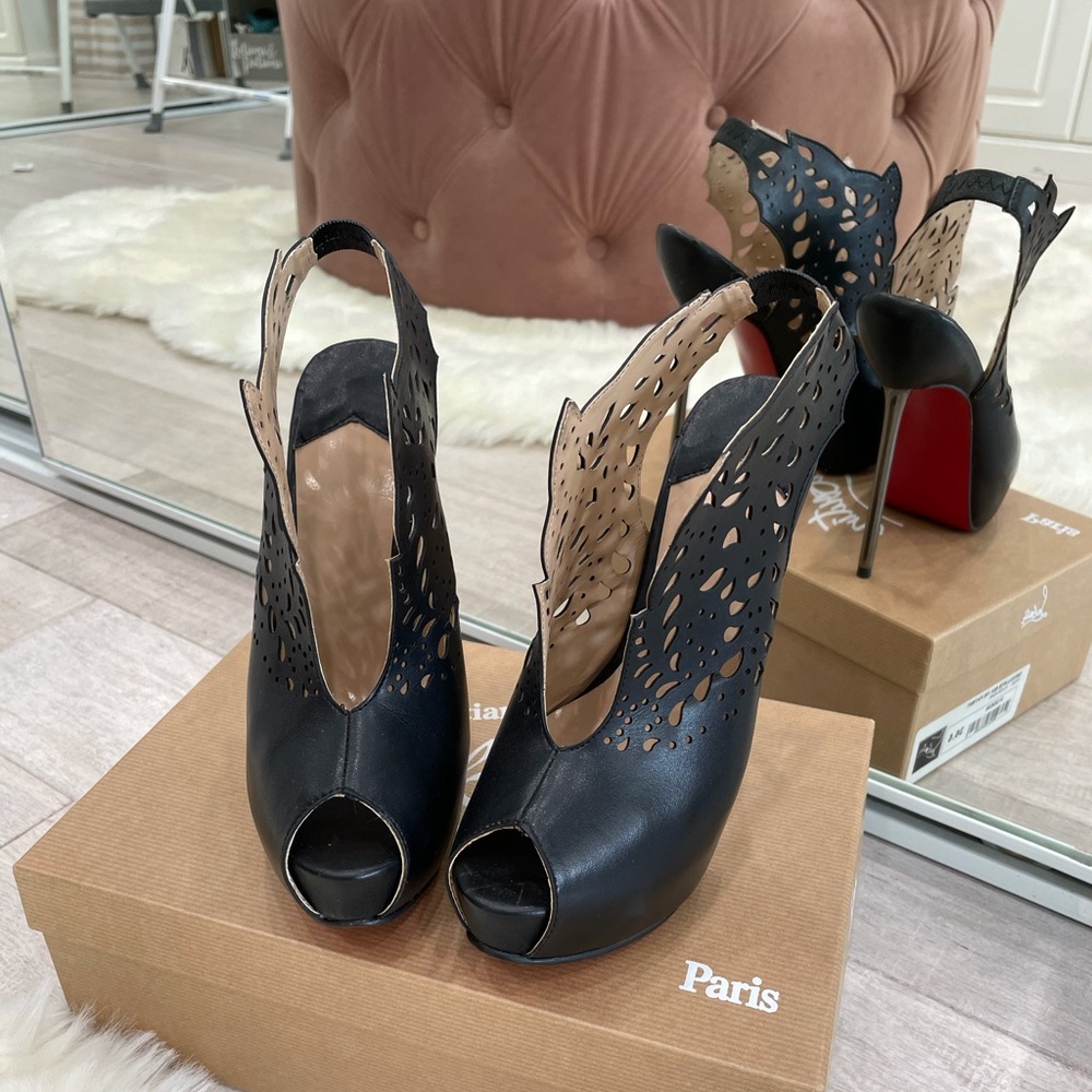 Laser Cut Black Pump Red Sole
